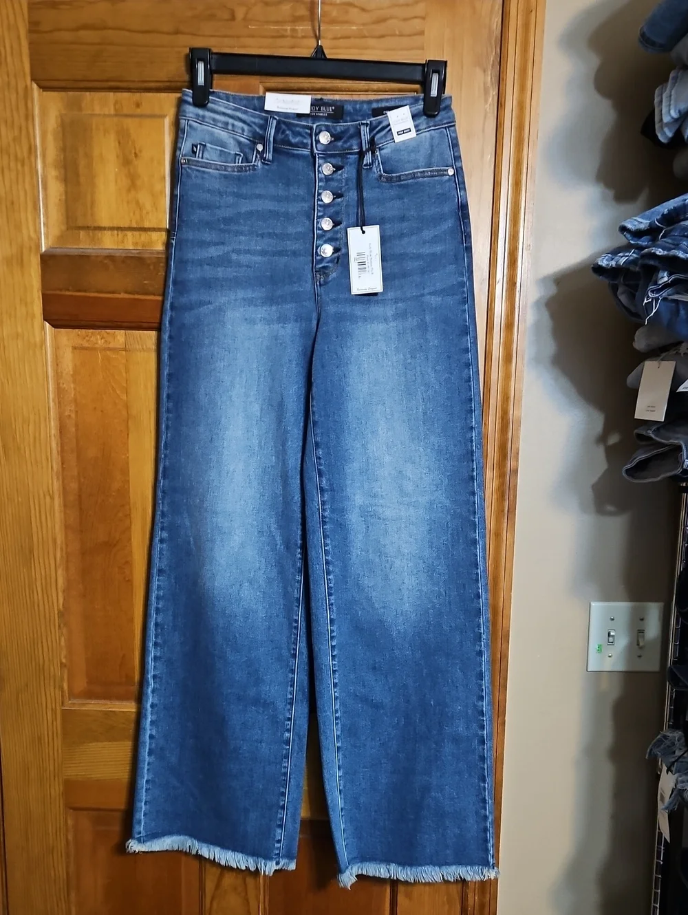Judy Blue Column High-Rise Wide Leg Button-Fly Fray Hem Jeans-NWT